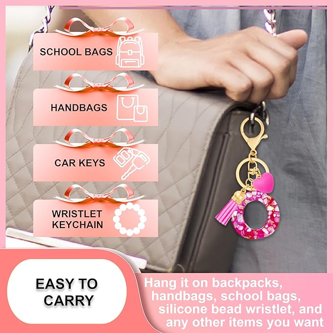 Initial Keychains for Women with Cute Heart Resin - Alphabet Letter Keychain for Bag, Backpacks, Purse or Car key