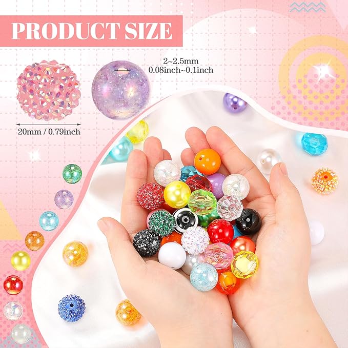 100 Pcs 20mm Rhinestone Bubblegum Beads for Pens Mixed Crystal Resin Chunky Beads for DIY Craft Keychain Necklace Bracelet Jewelry Making(Bright Color)