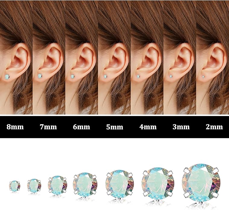 Fansilver 20G Hypoallergenic Flat Back Earrings for Women Men Silver 14K Gold Stainless Steel Stud Earrings Brithstone Cubic Zirconia Studs Surgical Steel Cartilage Earrings for Sensitive Ears