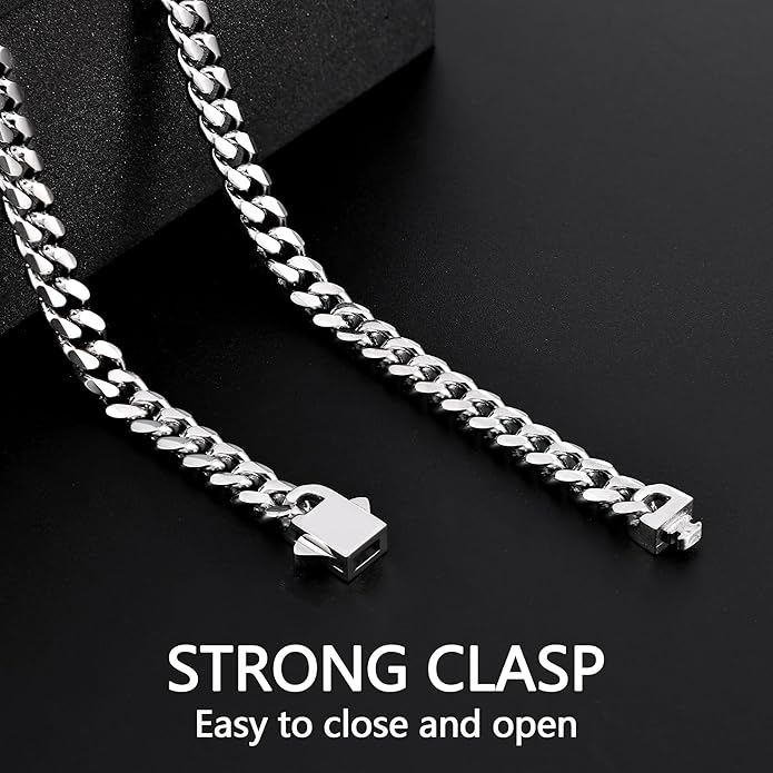 Fiusem 3.5mm Cuban Link Chains for Men, Silver Tone/Black/14K Gold Plated Stainless Steel Necklace Chain, Mens Necklace 16, 18, 20, 22, 24, 26, 28 Inch