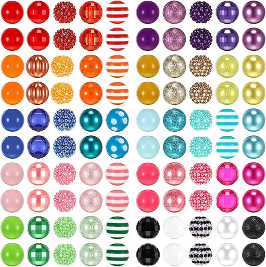 100 Pcs 20mm Rhinestone Bubblegum Beads for Pens Mixed Crystal Resin Chunky Beads for DIY Craft Keychain Necklace Bracelet Jewelry Making(Multicolor)