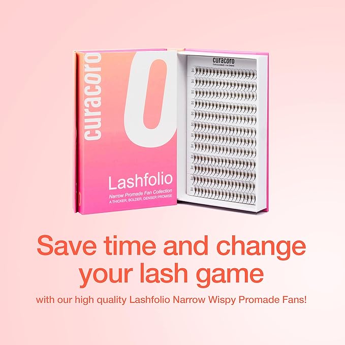 Curacoro LashFolio Narrow Wispy Fans, Handmade Volume Eyelashes, 5D To 10D, C CC D Curl, 0.03~0.07 mm, 8-13mm Mix Length, Professional Long-Lasting Promade Lash Fans (7D-0.05 CC 8mm-13mm)