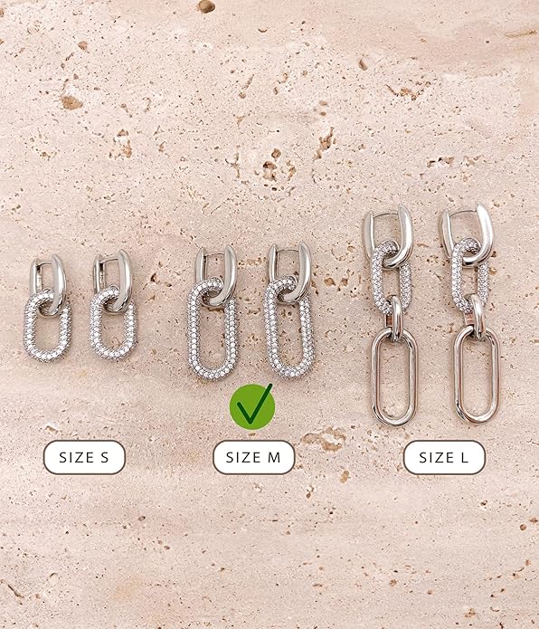 OZEL 14K Gold & Silver Plated Paperclip Chain Earrings with Cubic Zirconia – Dangle, Hoop, Huggie, Stud Styles – Women’s Fashion Jewelry Gift