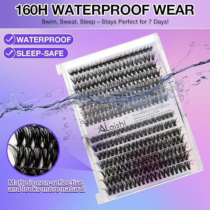 AILAISHI Lash Clusters, DIY Cluster Eyelash Extensions 9‑16mm, 40D+50D, 280pcs Fluffy D Curl Natural Lashes–Fake Cat Eye Wispy Individual Clusters