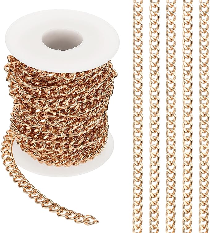 PATIKIL 16.4Ft Aluminium Curb Chains Twisted Links, 8x6mm Curb Chain Spool Jewelry Making Chains Craft Chain for Necklace Bracelet Earring, Rose Gold