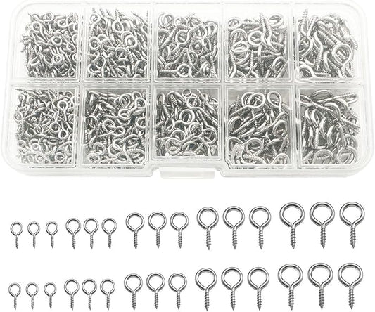 1000 Pcs Small Screw Eye Pin Jewelry Making Eyelet Hook Kits for Craft 5 Sizes Silver (4x8mm,5x10mm,6x12mm,7x14mm,8x16mm)