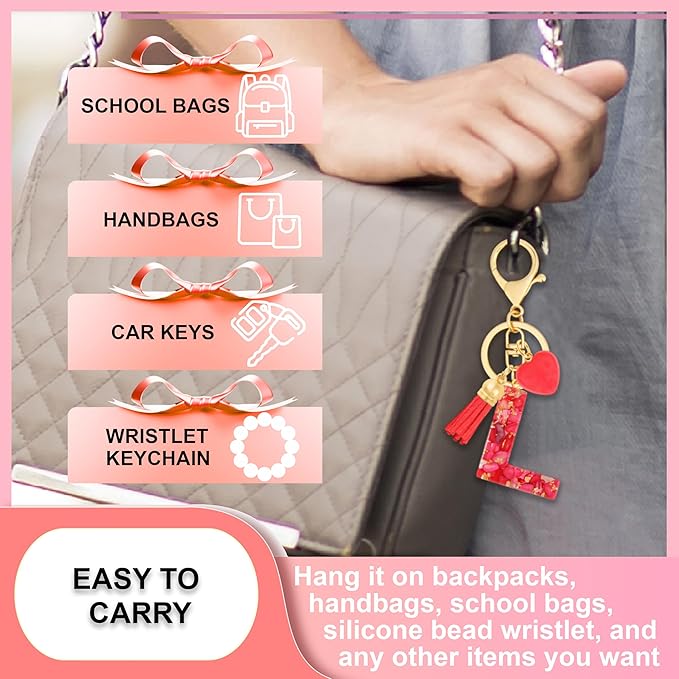 Initial Keychains for Women with Cute Heart Resin - Alphabet Letter Keychain for Bag, Backpacks, Purse or Car key