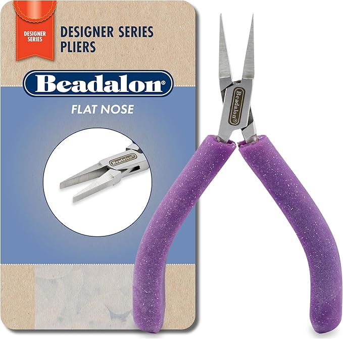 Beadalon Designer Series Glimmer Flat Nose Pliers, Lavender Speckle Vinyl-Free Grips, Stainless Steel, Box Joint, Double Leaf Springs, 4.75 in