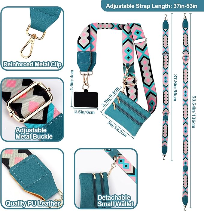 XANGNIER Clip and Go Strap for Phone with Wallet Crossbody, Phone Strap with Zippered Wallet, Adjustable Anti Theft Cellphone Lanyard for Women, Cellphone Chain Accessories,Multicolor 8
