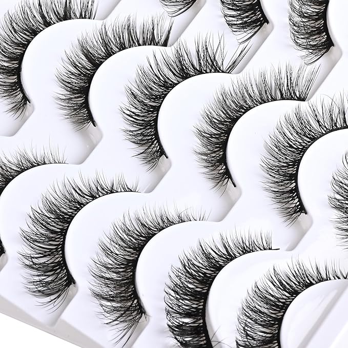 APCYUST Lashes False Eyelashes Cat Eye Lashes Mink Lashes Wispy 14 Pairs Fake Eyelash Natural Lash Strips Fluffy Eye Lashes Pack Short Strip Lashes Natural Look Wispies Cateye Lashes for Women