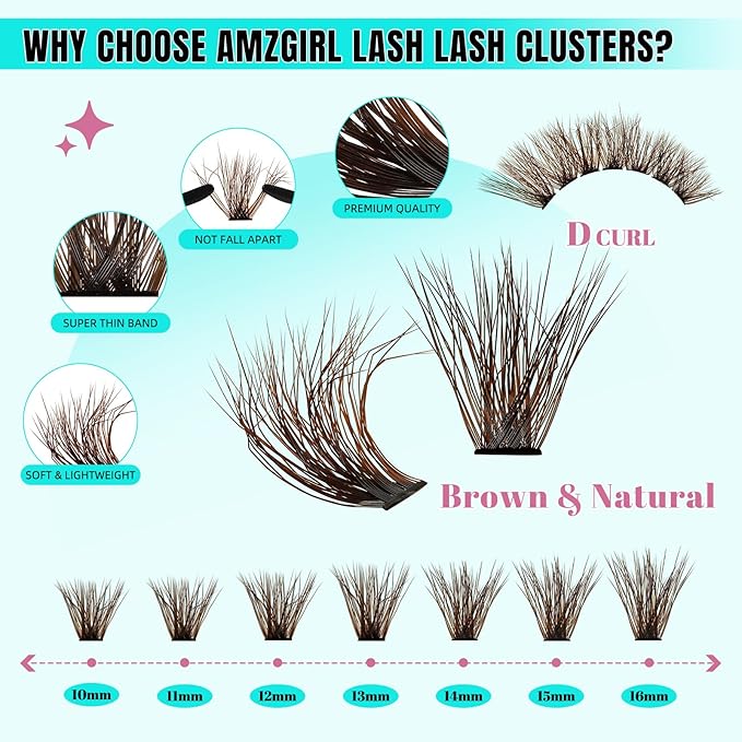 Brown Lash Clusters 320Pcs 80D Brown Eyelashes Cluster D Curl Individual Wispy Lashes Cluster for DIY Cluster Eyelash Extensions at Home for Beginners (Mix10-16mm)