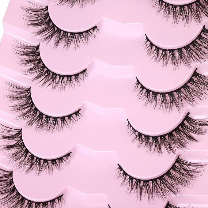 Lashes Natural Look False Eyelashes Wispies Short Faux Mink Lashes Soft 14mm Cat Eye Wispy Strip Eyelashes Pack