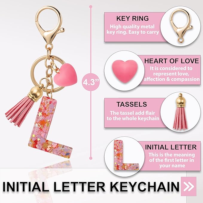 Alphabet Initial Letter Keychain Cute Heart Resin - Letter Keychain for Backpack Charms - Initial Keychains for Women