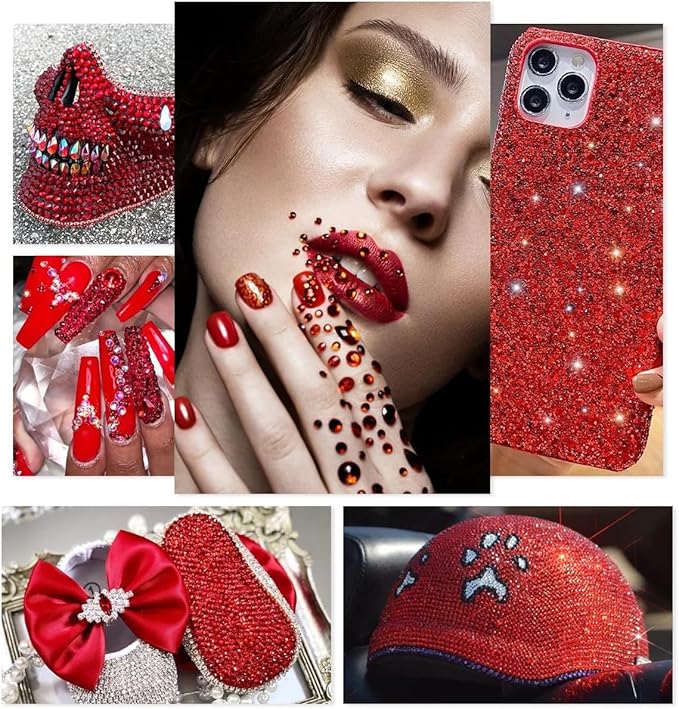 Red Crystal Resin Rhinestones w B7000 Jewelry Glue for Bedazzling Crafting Siam Red Flatback Stones 3mm 4mm 5mm 6mm Ruby Red Diamonds Crystals Gems Charms for Nails Face Makeup Tumblers Crafts
