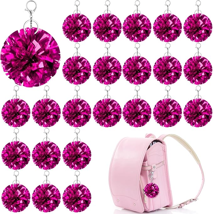 24 Pcs Cheer Pom Pom Keychain Cheerleader Gift Cheering Keyring Camp Team Gift