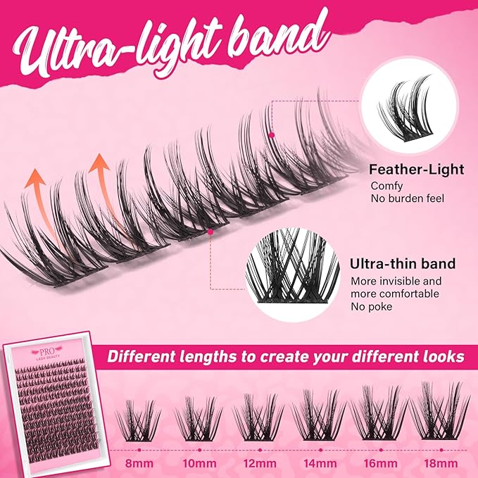 PRO LASHBEAUTY Lash Clusters Kit with Lash Bond and Seal Eyelash Applictor Lash Remover DIY Volume Lash Extension Kit for Beginner Waterproof Resuable Eyelash Extensions at Home (Carli,8-18mix)