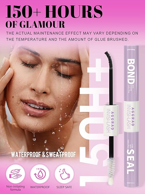 150H Super Strong Hold Lash Glue Bond and Seal Waterproof Long-Lasting for Lash Cluster Eyelash Extensions Kit DIY Self Adhesive Eye Lash Glue Black Bonder & Clear Sealant with Remover