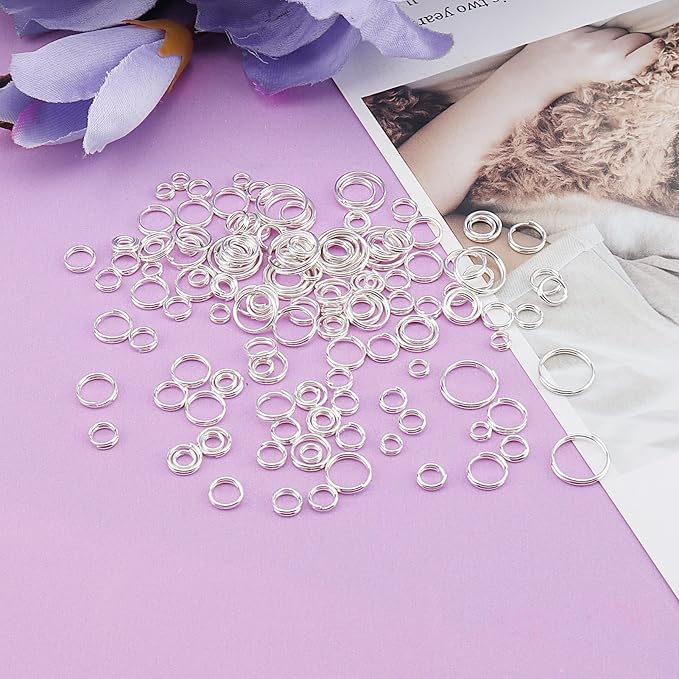 1000pcs Double Jump Ring for Jewelry Making, 6 Sizes Mini Split Ring Double Loops Split Jump Rings Metal Rings Connectors for Necklace Bracelet Car Keys DIY Craft Making(Silver)