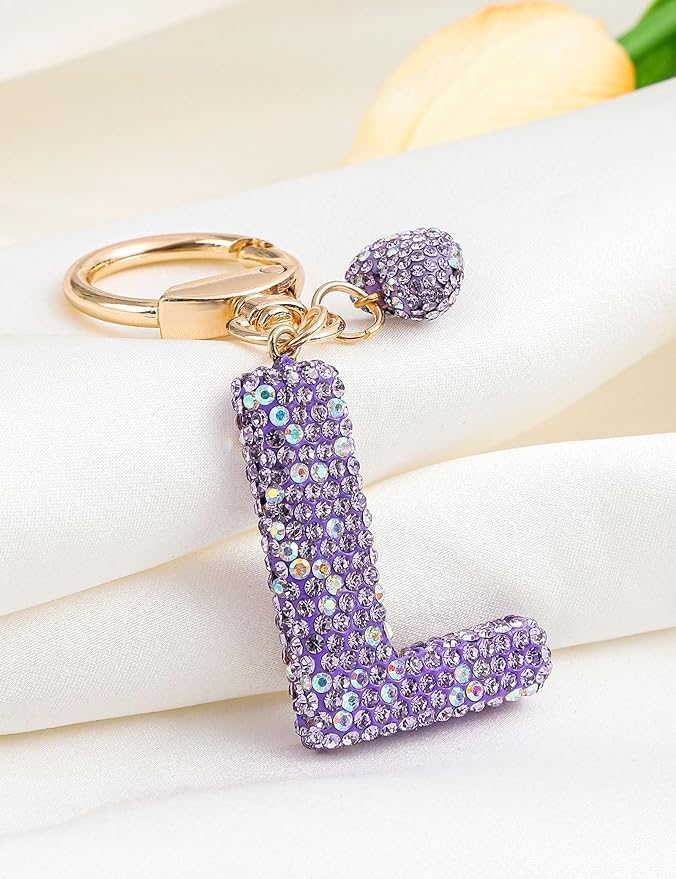 Initial Keychain for Women Girls,Bling Letter Key chain Initial with Heart,Pink Keychain Charms for Backpack Handbag