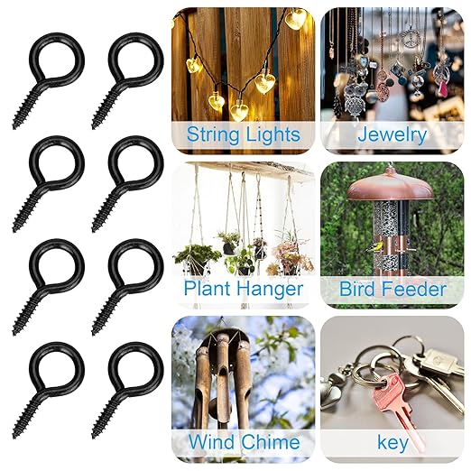 Aovchei Eye Screws, 120PCS 1.22 Inches Heavy Duty Metal Screw Hooks, Self Tapping Eye Bolts, Indoor & Outdoor for Hanging Artwork, Black