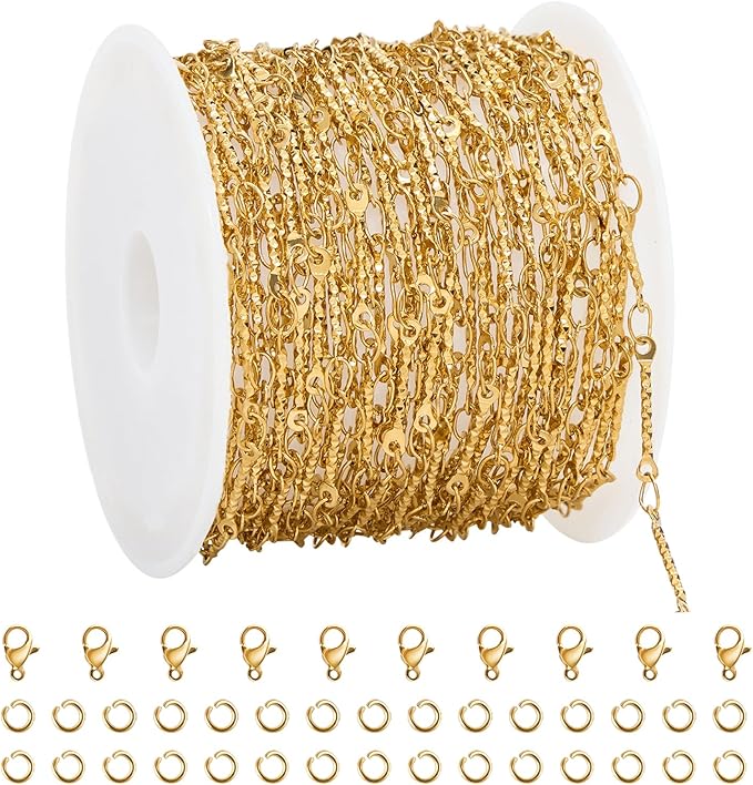 UMAOKANG 5 Meters Gold Plated Jewelry Making Chains on Spool Dainty Stainless Steel Stick Chain Bulk Thin Craft Chain Roll