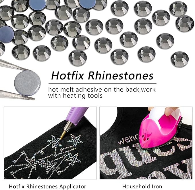 Beadsland Hotfix Rhinestones, 2880pcs Flatback Crystal Rhinestones for Crafts Clothes DIY Decoration, Black Diamond, SS8, 2.3-2.5mm