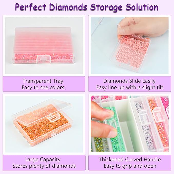 30 Pcs Diamond Art Storage Trays with Lids Diamond Painting Storage Box with Full-Color Labels Diamond Painting Accessories Diamond Art Beads Organizer Box for Adult Crafts