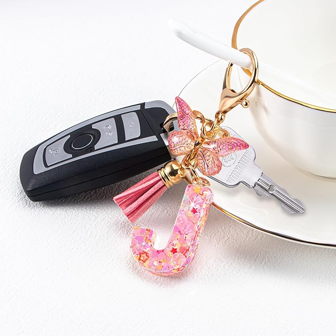 Initial letter Keychains for Women Girls Tassel Butterfly Cute Keychain for Wallet Backpack charm