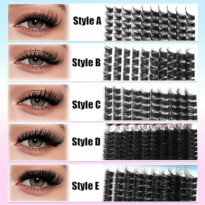 YIDUO 5 Styles Eyelash Clusters Kit 80D 100D Volume D Curl Wispy Individuals lash Extensions Kit, Volume Studio Effect, Fake Eyelashes 500Pcs All-in-1 Pack with Glue |Tweezers |Removers |Brush