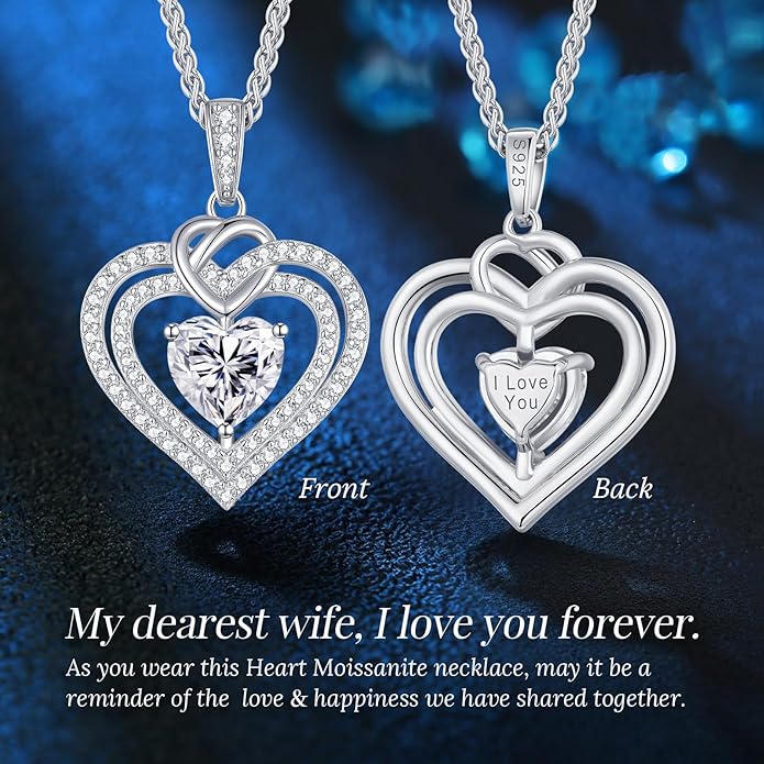 OOBEE Moissanite Heart Necklaces for Women, 1- 4 Carat Moissanite 925 Sterling Silver Gold Plating Fine Women Necklace，Ideal Anniversary Birthday Christmas Valentine Mothers Day Jewelry Gifts for Mom Wife Her Girlfriend