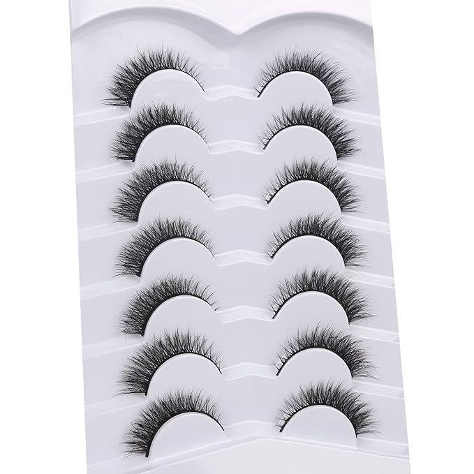 Pooplunch False Eyelashes Extension Volume Cat Eye Look Natural Wispy Short Volume 8D Fake Eyelashes Faux Mink Strip Lashes 7 Pairs Pack