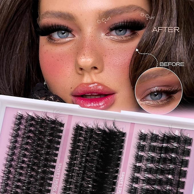 YIDUO Volume Lashes Clusters Lash Kit 770Pcs with 2X Bond&Seal 5 style Mixed C-Curl False Eyelashes Extensions Kit Faux Mink Individual Wispy Lash Clusters Thick Lash Extensions DIY at Home Easily