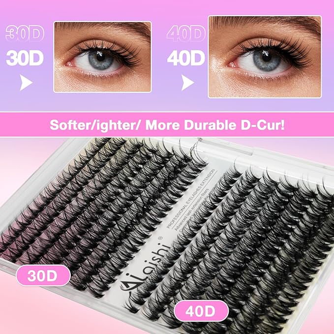 Lash Clusters Kit, DIY Cluster Eyelash Extensions 9‑16mm, 30D+40D, 280pcs Fluffy D Curl Natural Lashes with Lash Bond and Seal, Tweezers–Waterproof Fake Cat Eye Wispy Individual Clusters(16MIX1-1-S)