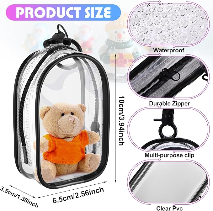 Harloon 6 Pcs Clear Figure Display Bags with Keychain for Doll 3.94 x 2.56 Inch Small Zipper Clear Pouch Keychain Display Case Portable Hanging Blind Bags Doll Storage Box Gift for Friend(Door Shape)