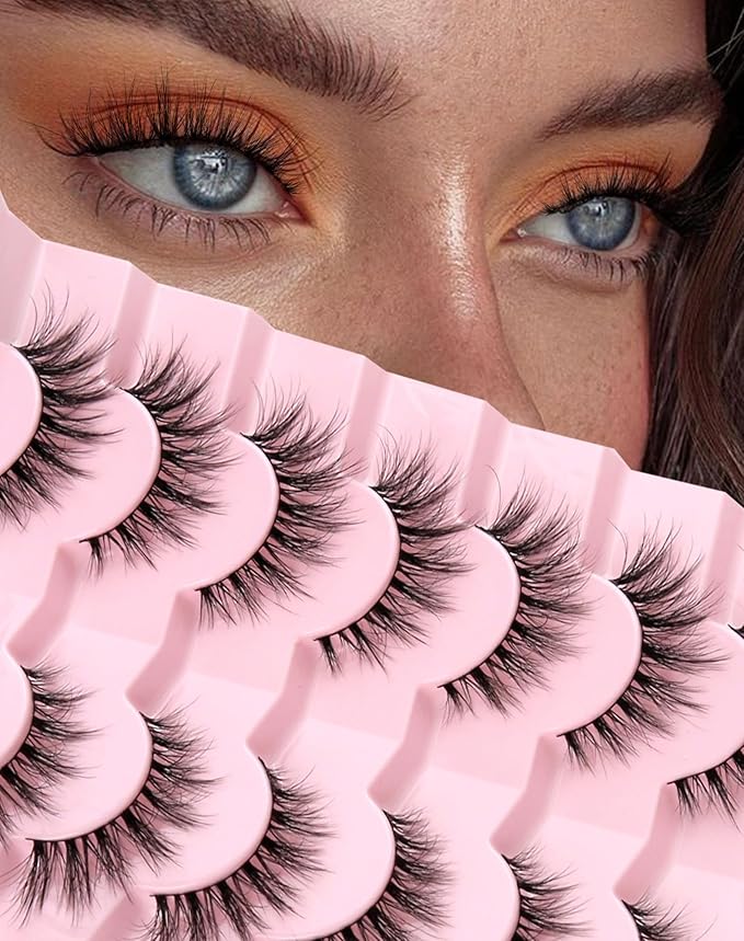 ENFOO Lashes Natural Wispy Strip Eyelashes Natural Look Flared False Eye Lashes Soft Lash Fluffy Cat Eyelash 7 Pairs Everyday D05