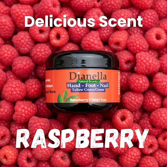 Natural Hand/Foot/Nail Cream. Organic ingredients, moisturizing, and skin nourishing. Raspberry Scent. (8oz)