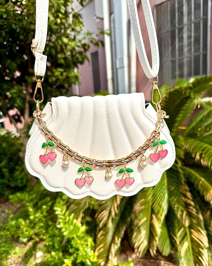 Cute Cherry Bag Chain Keychain with Pearl, Pink Bow Purse Charm, Trendy Handbag Bag Charm Keychain Accessories for Women