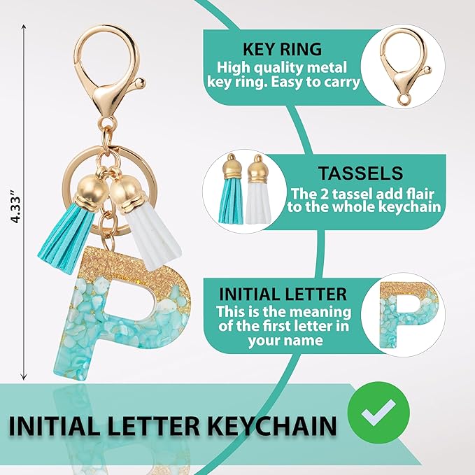 Initial Letter Keychain Cute Resin with 2 PU Tassel, Letter Keychain for Backpack Charms, Initial Keychains for Women