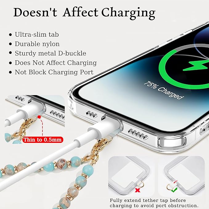 Marble Beaded Phone Wrist Strap,Detachable Phone Bracelet Strap with Tether Tab,Hands-Free Wristlet Strap (Green Shoushan)
