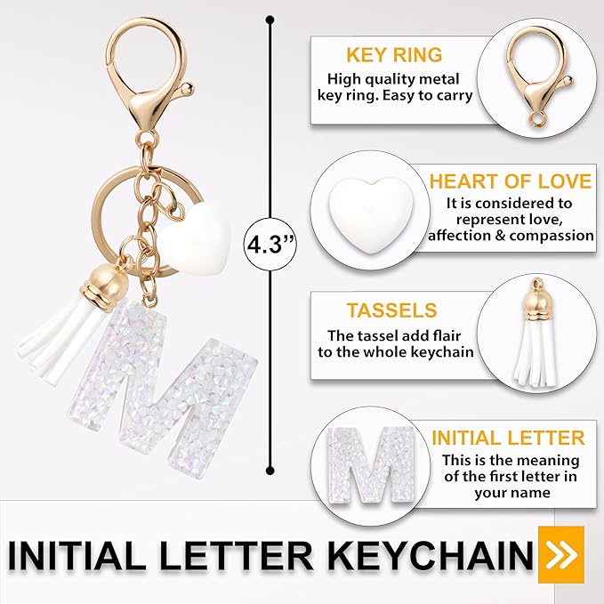 Alphabet Initial Letter Keychain Cute Heart Resin - Letter Keychain for Backpack Charms - Initial Keychains for Women