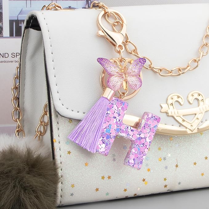 Initial letter Keychains for Women Girls Tassel Butterfly Cute Keychain for Wallet Backpack charm