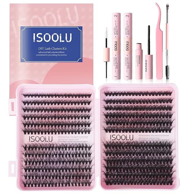 ISOOLU Fairy Lash Clusters Manga Individual Lashes C Curl Wispy Eyelash Clusters WideSpan Eyelash Extension Kit with Lash Bond and Seal Wet-Look Spiky Cluster Lashes (40D+50D 9-16mm D)