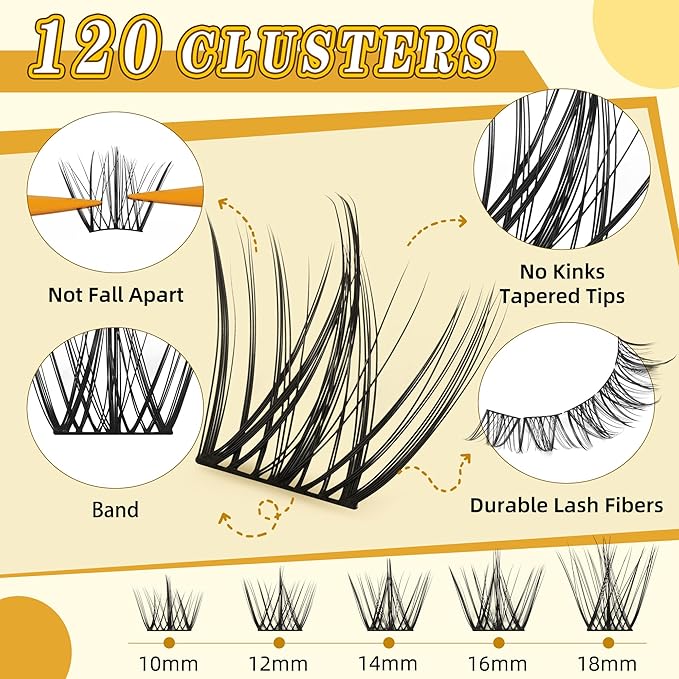 Leefrei Eyelash Clusters 10-18mm Wispy Eyelash Clusters D Curl DIY Lash Extension Natural Lash Clusters Individual Lashes (LF02 Lashes Only)
