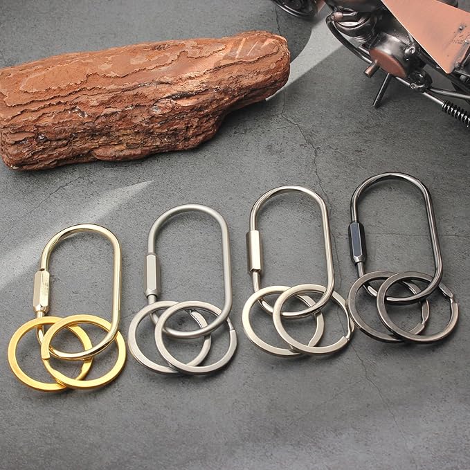 Locking Key Rings,Carabiner Keychain Clip for Keys,Purse Bag Charms Holder for Handbags,Screw Lock Key Organizer,Brass