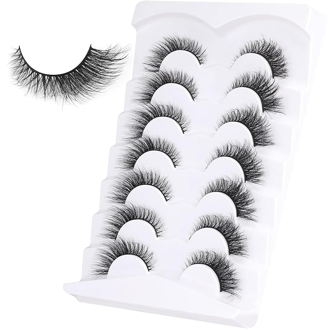 False Eyelashes Cat Eye Lashes Natural Fuzzy Eyelashes Wispy Strip Lashes Mink Volume Fake Eyelashes 7 Pairs Natural Lashes Cat Eye ALICROWN