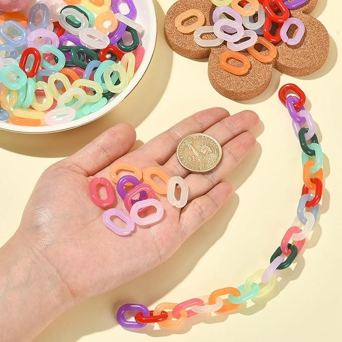 LiQunSweet 360 Pcs 12 Colors Acrylic Plastic Linking Chain Rings Quick Link Connectors for DIY Purse Eyeglass Jean Pocket Chain Phone Strap - 19x14mm