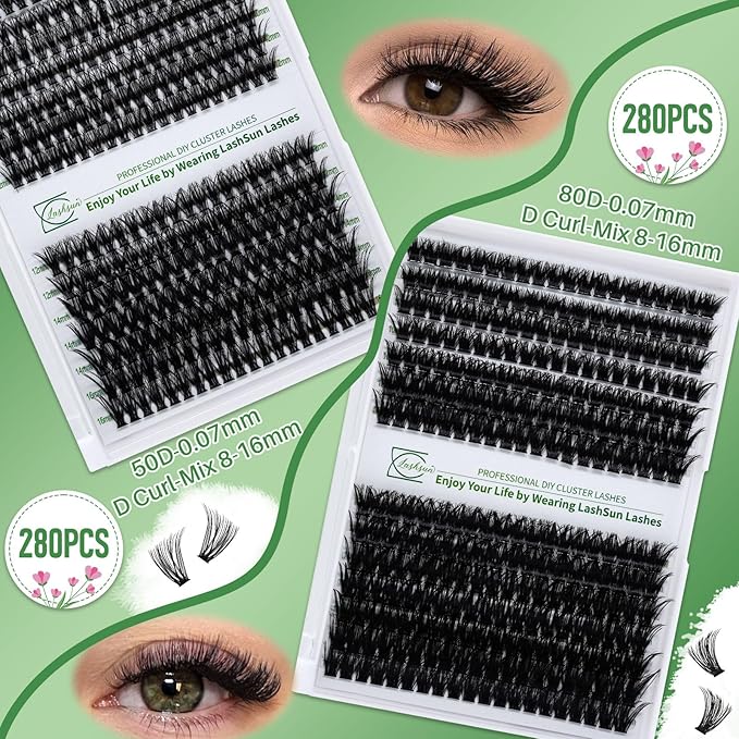 Lash Clusters Kit Wispy Eyelash Clusters Kit Lashes Clusters Kit Cluster Eyelash Extensions Pestañas Postizas Naturales+Lash Bond and Seal*2,Remover*2,Lash Tweezers*2,Mascara Brush*2(6 Boxes Kit-2)