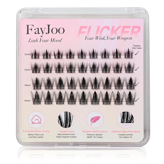Spiky Fairy Lash Clusters with 0.05mm Thin Band, C Curl Manga Wet-Look Lashes, Most-Used Sizes for Daily Wear,Travel Compact Pack,Budget-Friendly for Beginner&Trial Seeker,FayJoo BOLD FLICKER 11 Lite
