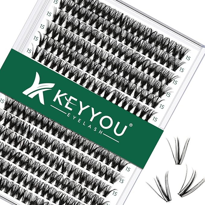 Lash Clusters 300pcs Individual Lashes 40D 0.07D Curl 15mm DIY Eyelash Extension KEYYOU Large Tray Volume Soft&Natural Cluster Lashes(40D-0.07D,15）