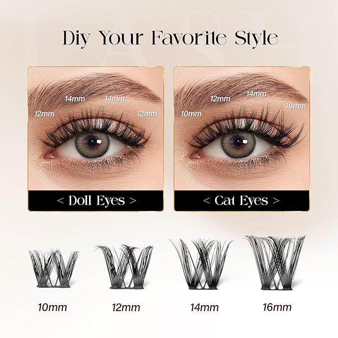 BEFER Lash Clusters, 120 Pcs D Curl Eyelash Clusters Volume Individual Lashes Extensions 10-16MM Fluffy Cluster Eyelash Wispy Cluster Lashes DIY At Home(Seraphic,FD43)